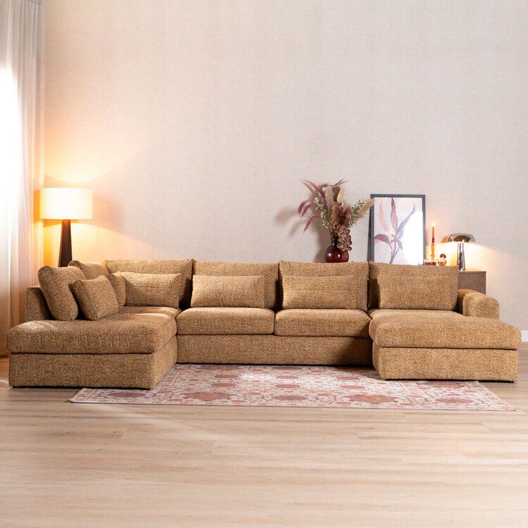 U-Sofa Kyle 6-Sitzer Chenille ockergelb