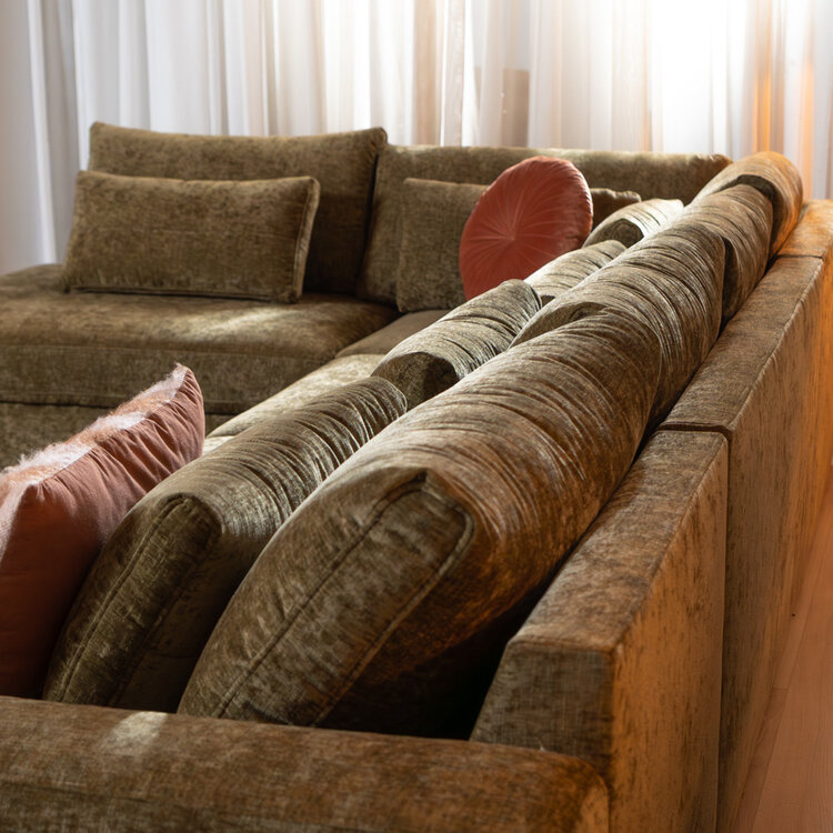 U-Sofa Kyle 6-Sitzer Chenille olive grün