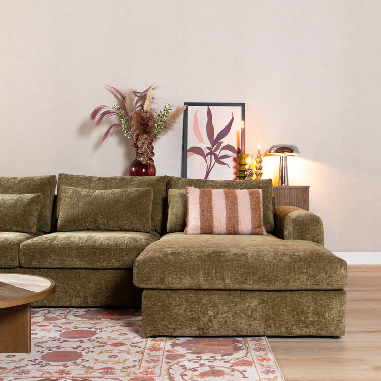 U-Sofa Kyle 6-Sitzer Chenille olive grün