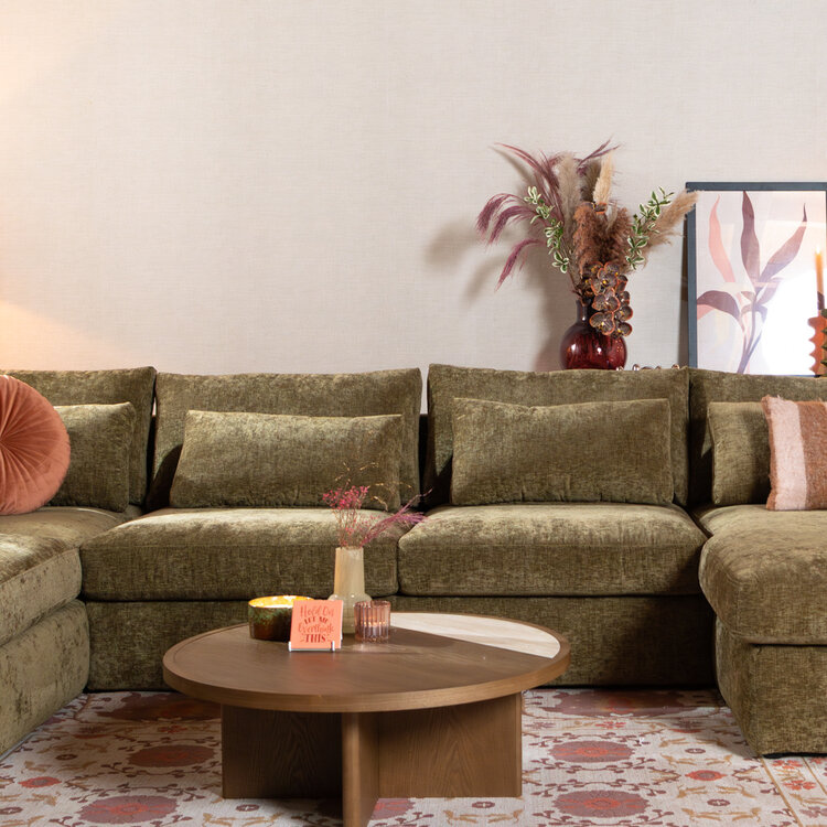 U-Sofa Kyle 6-Sitzer Chenille olive grün