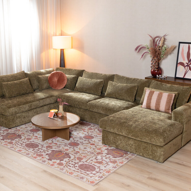 U-Sofa Kyle 6-Sitzer Chenille olive grün