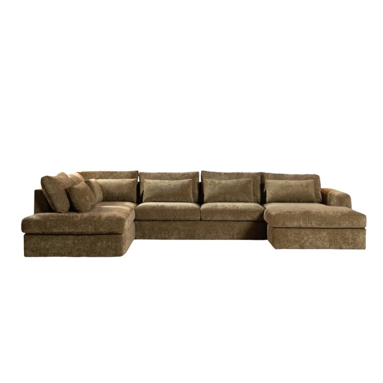 U-Sofa Kyle 6-Sitzer Chenille olive grün