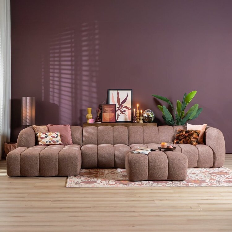Ecksofa Luca XL aus Bouclé-Stoff rot/rosa links