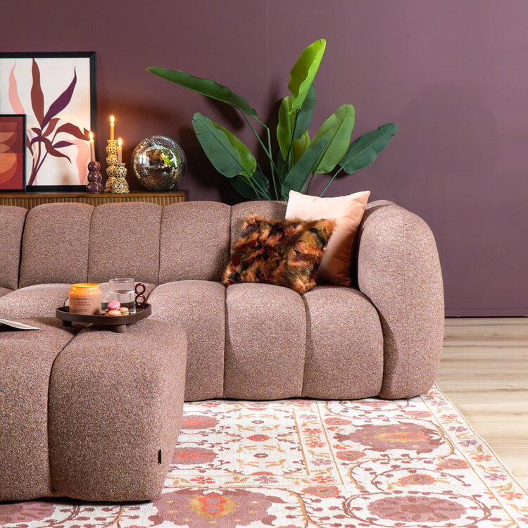 Ecksofa Luca XL aus Bouclé-Stoff rot/rosa links