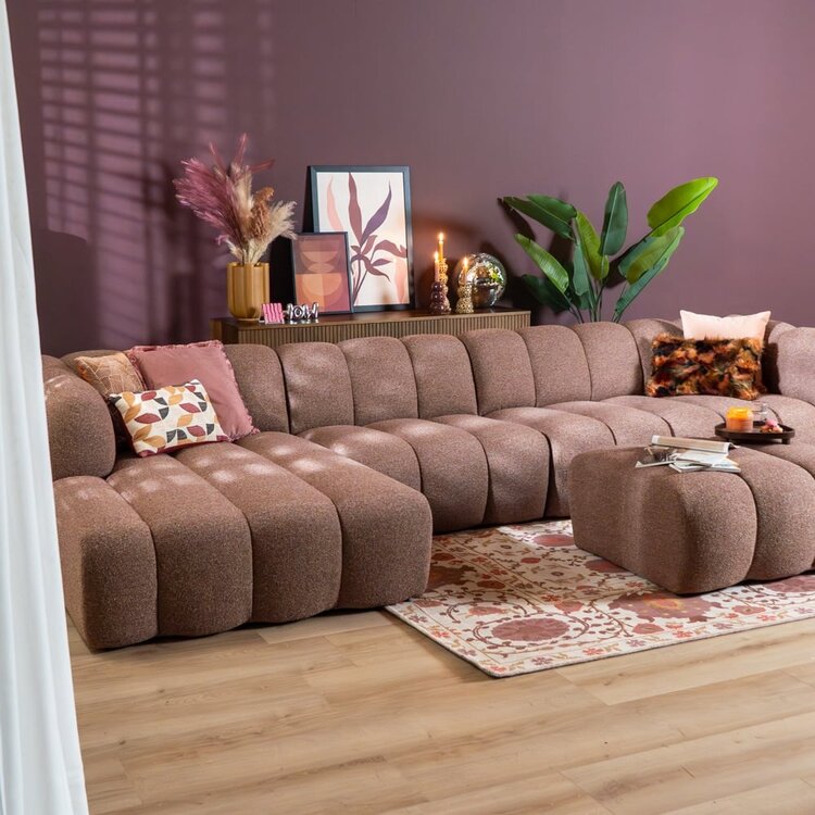 Ecksofa Luca XL aus Bouclé-Stoff rot/rosa links
