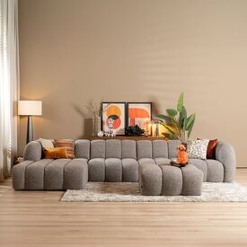 Ecksofa Luca XL aus Bouclé-Stoff braun/grau links