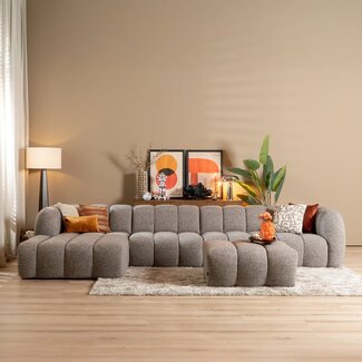 Ecksofa Luca XL aus Bouclé-Stoff braun/grau links