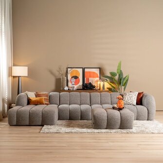 Ecksofa Luca XL aus Bouclé-Stoff braun/grau links
