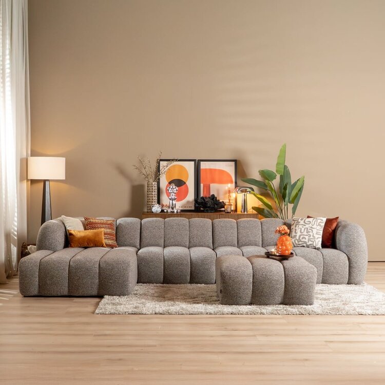 Ecksofa Luca XL aus Bouclé-Stoff braun/grau links