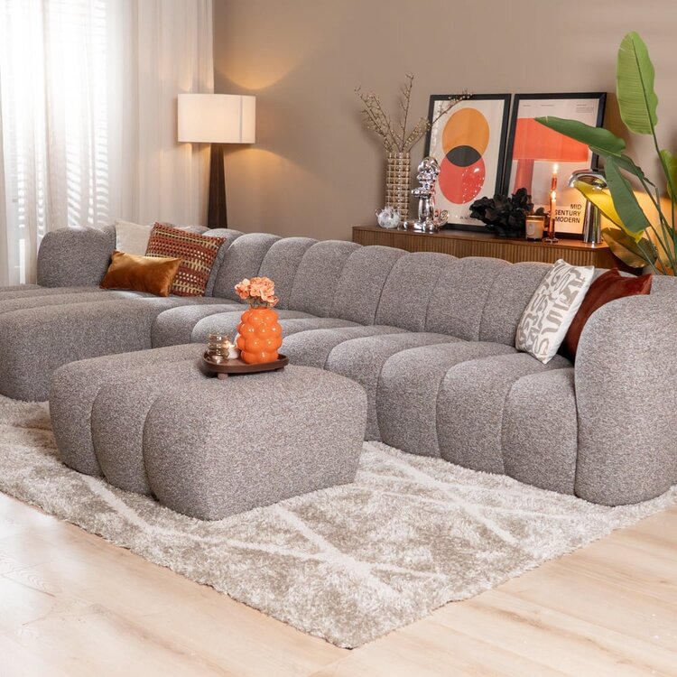 Ecksofa Luca XL aus Bouclé-Stoff braun/grau links