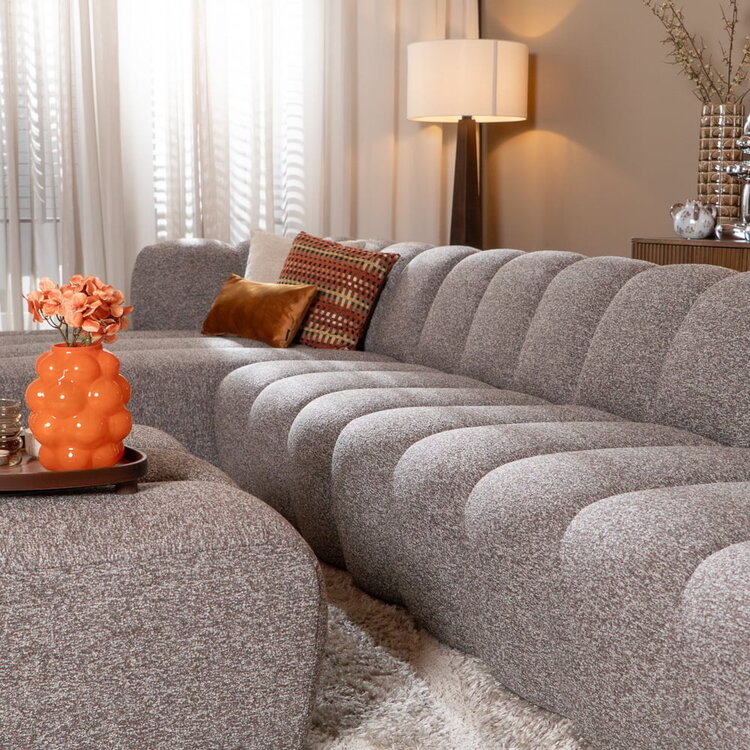 Ecksofa Luca XL aus Bouclé-Stoff braun/grau links