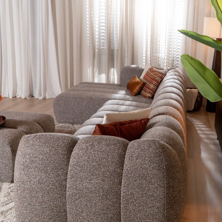 Ecksofa Luca XL aus Bouclé-Stoff braun/grau links