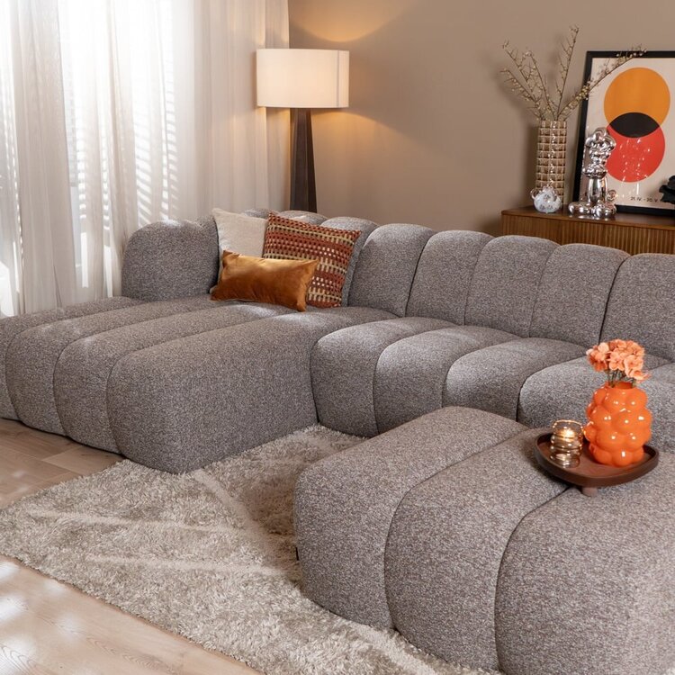 Ecksofa Luca XL aus Bouclé-Stoff braun/grau links
