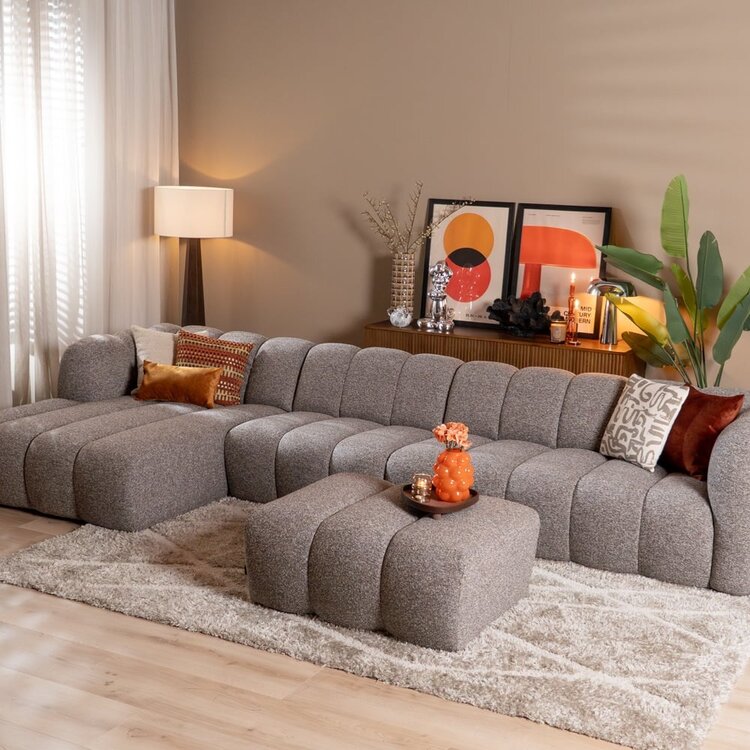 Ecksofa Luca XL aus Bouclé-Stoff braun/grau links