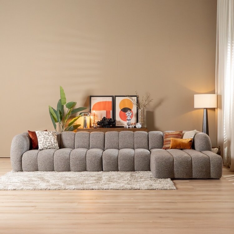 Ecksofa Luca XL aus Bouclé-Stoff braun/grau rechts