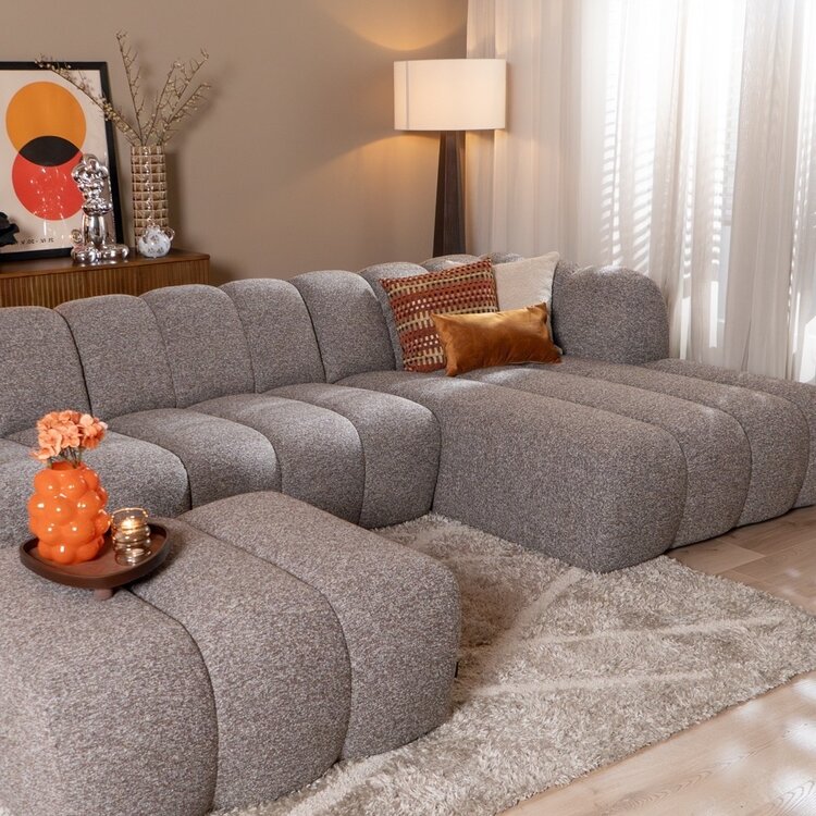 Ecksofa Luca XL aus Bouclé-Stoff braun/grau rechts