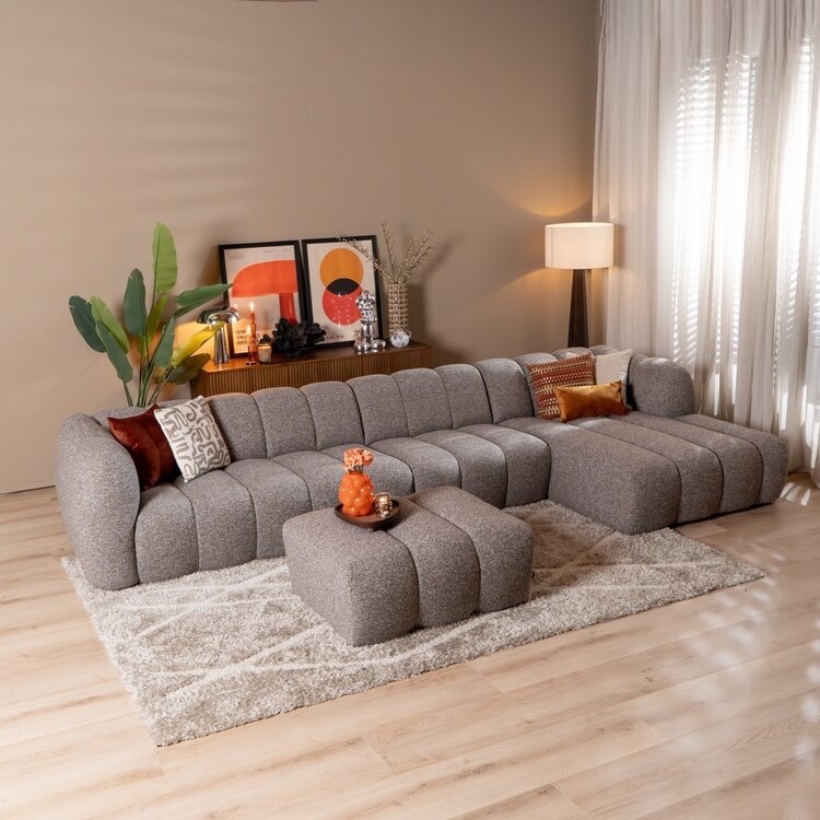 Ecksofa Luca XL aus Bouclé-Stoff braun/grau rechts