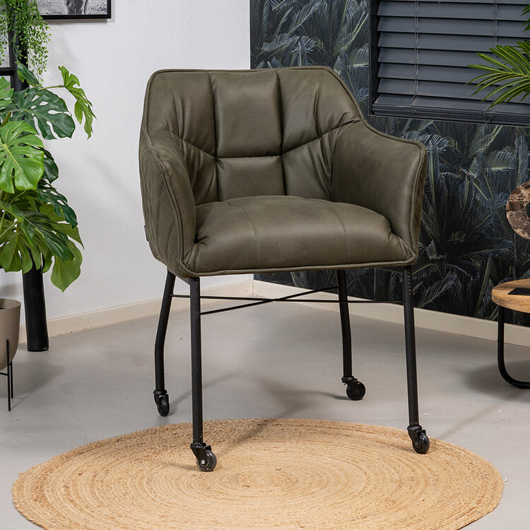 Esszimmerstuhl Leder Royce mit Rollen grün