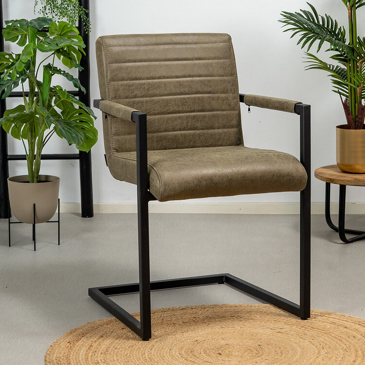 Esszimmerstuhl Eco-Leder Block mit Armlehne olivgrün