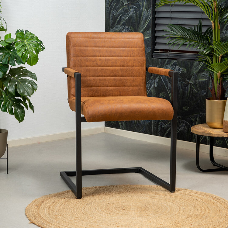Esszimmerstuhl Eco-Leder Block mit Armlehne cognac