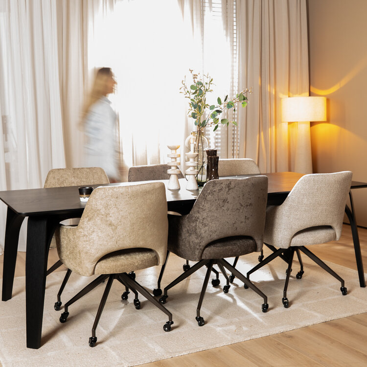 Esszimmerstuhl Mexx mit Rollen melierter Stoff Off white/Braun