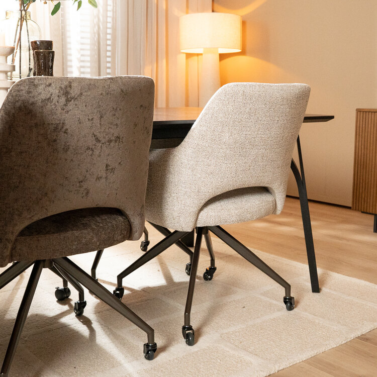 Esszimmerstuhl Mexx mit Rollen melierter Stoff Off white/Braun