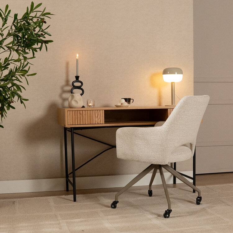 Esszimmerstuhl mit Rollen Mona melierter Stoff beige