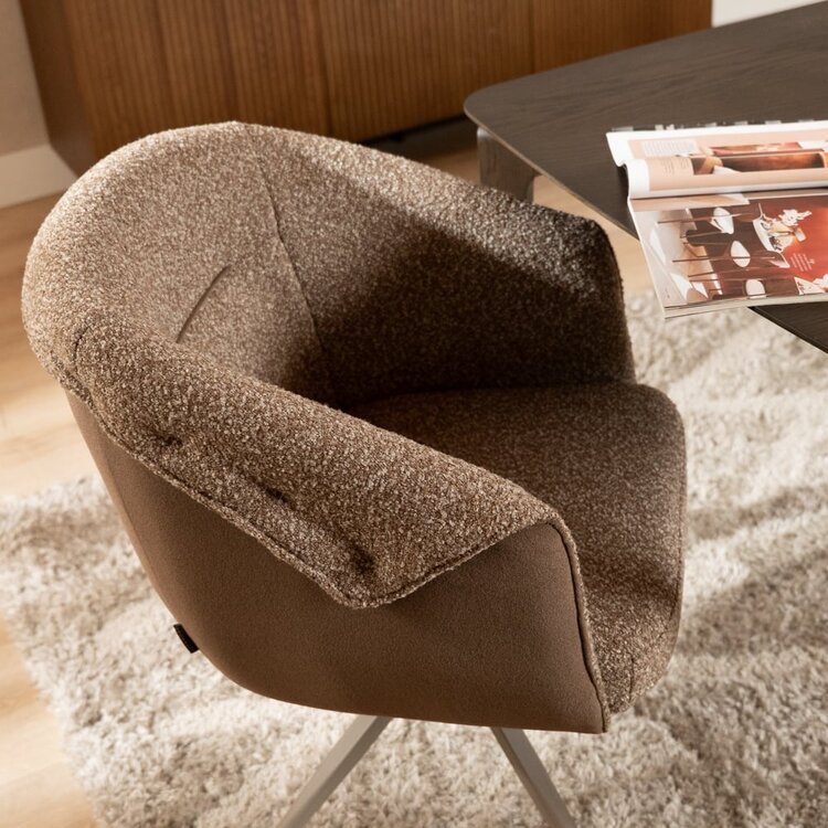 Esszimmerstuhl Riley drehbar Bouclé braun