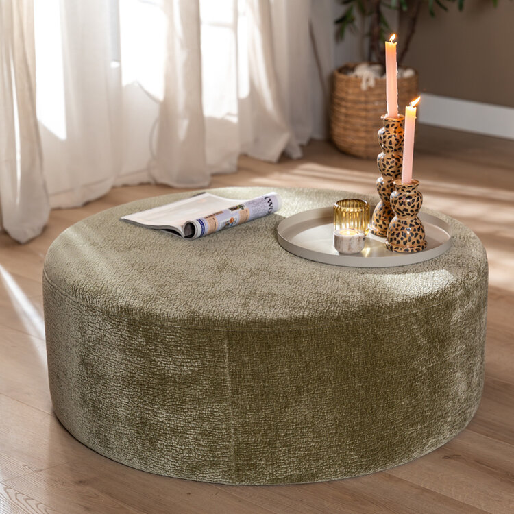 Hocker Chloe rund Chenille grün ø100 cm
