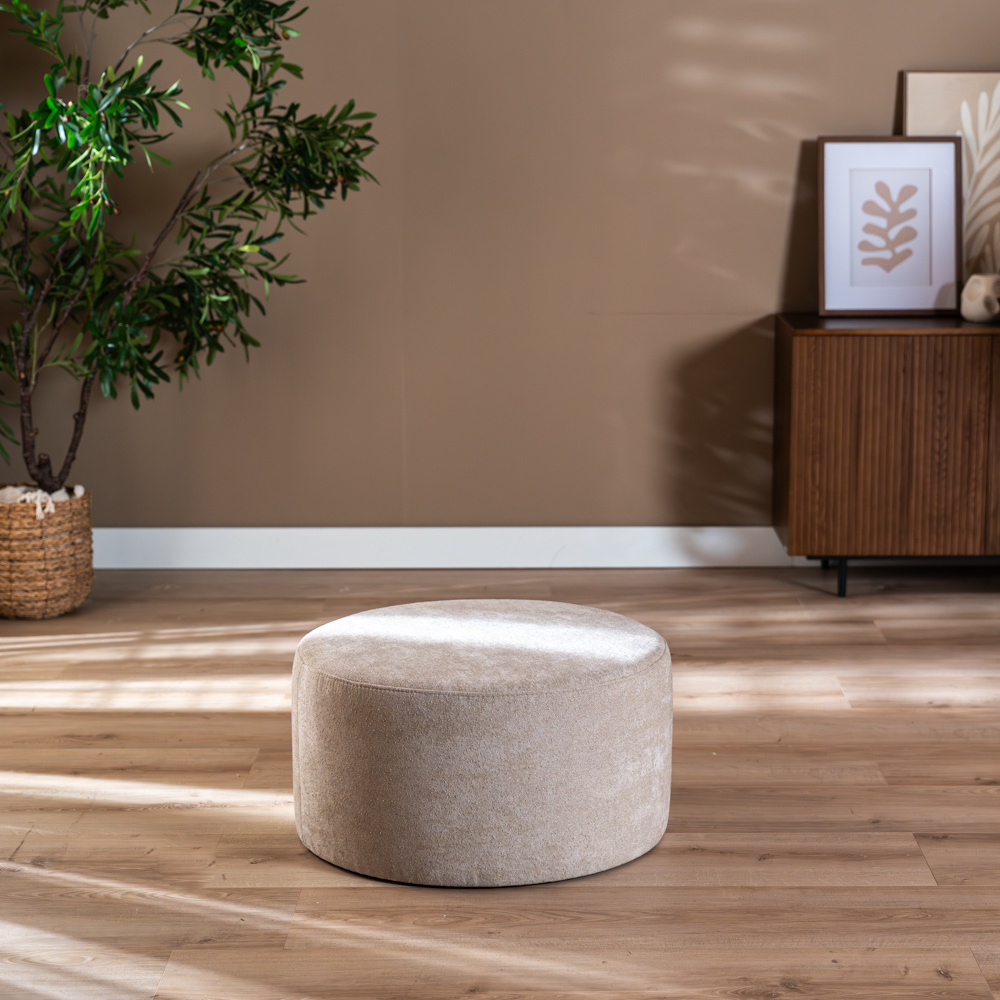 Hocker Blair rund Chenille beige ø70 cm