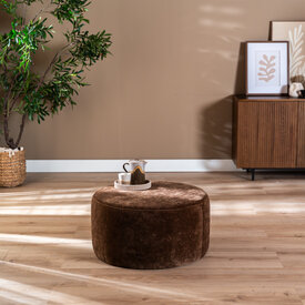 Hocker Chloe rund Chenille chocolate brown ø70 cm