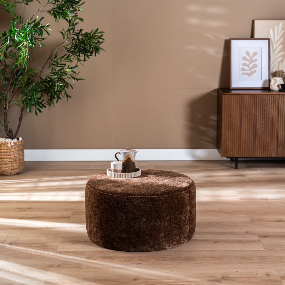Hocker Chloe rund Chenille chocolate brown ø70 cm