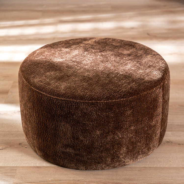 Hocker Chloe rund Chenille chocolate brown ø70 cm