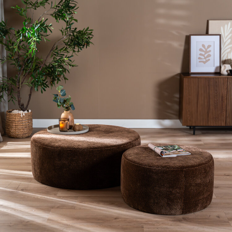 Hocker Chloe rund Chenille chocolate brown ø100 cm