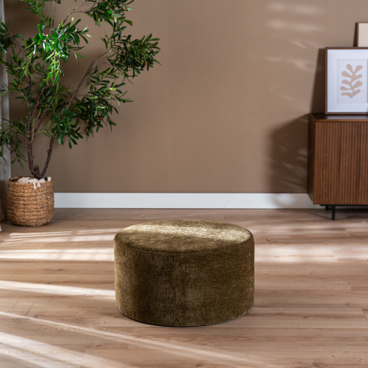 Hocker Elle rund Chenille olivgrün ø70 cm