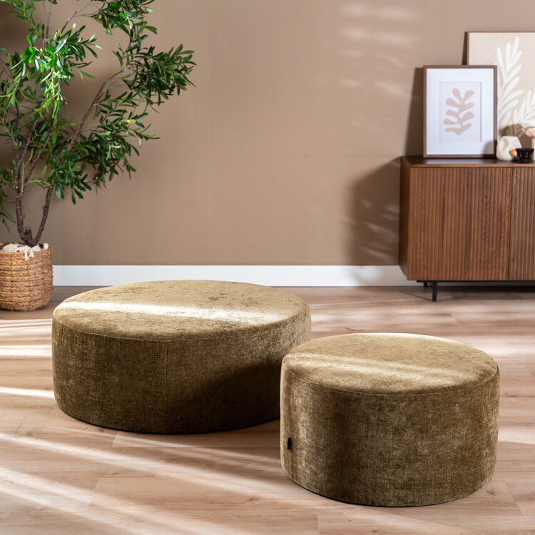 Hocker Elle rund Chenille olivgrün ø70 cm