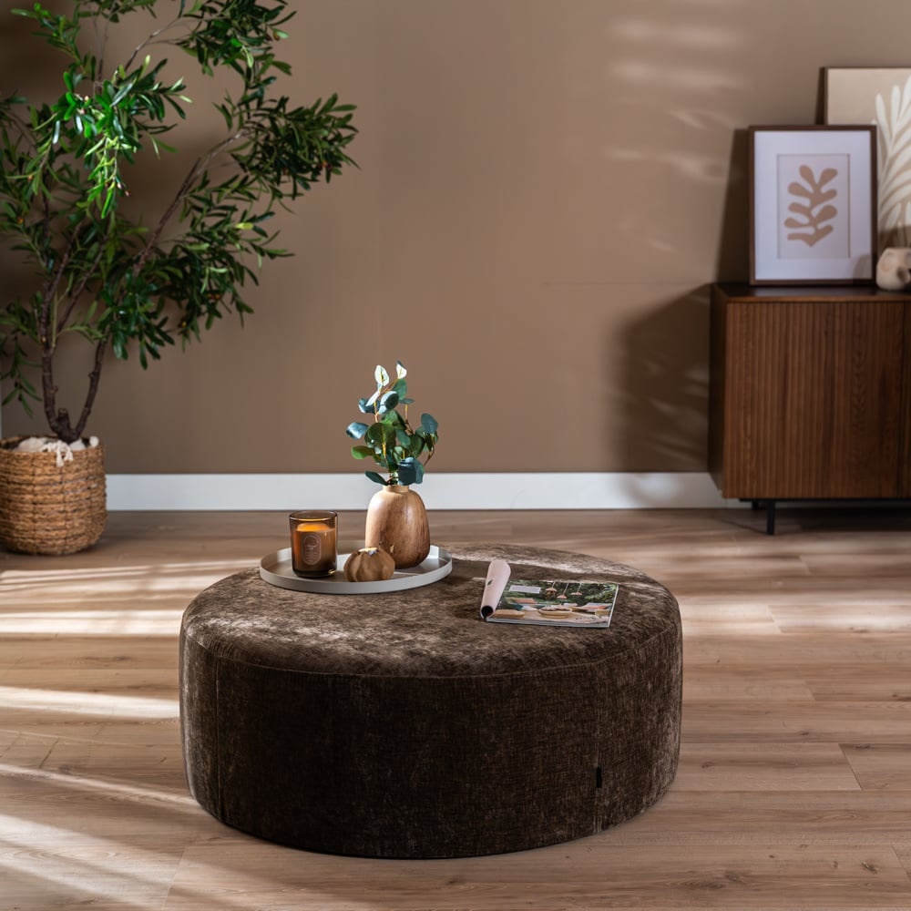 Hocker Elle rund Chenille mocha ø100 cm