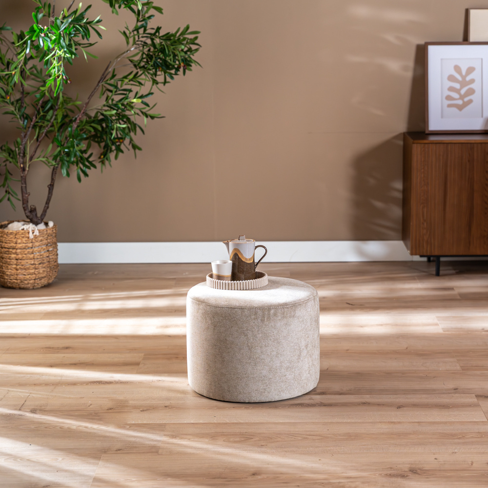 Hocker Myles Stoff rund taupe