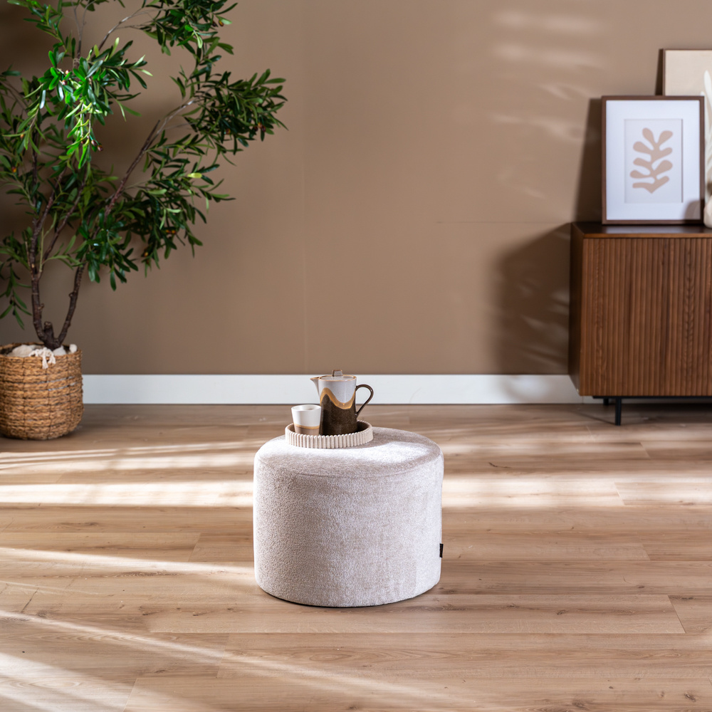 Hocker Juna Chenille Stoff weiß