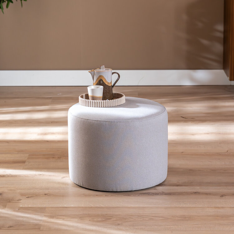 Hocker Hilda rund Stoff grau
