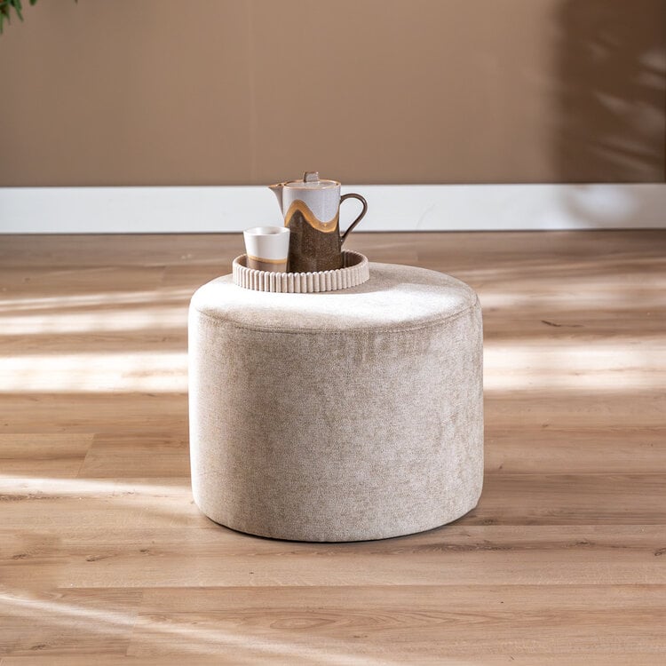 Hocker Myles Stoff rund taupe