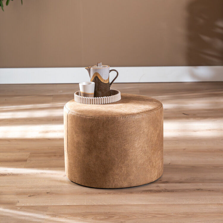 Hocker Kyla Eco-Leder rund beige