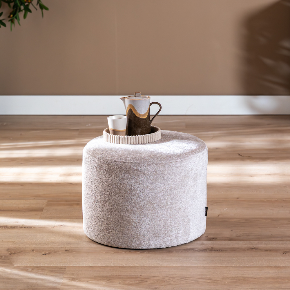 Bouclé Hocker Nora rund beige