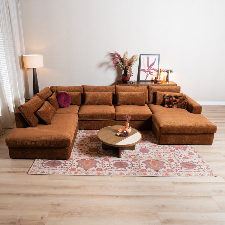 U-Sofa Kyle 6-Sitzer Chenille kupfer