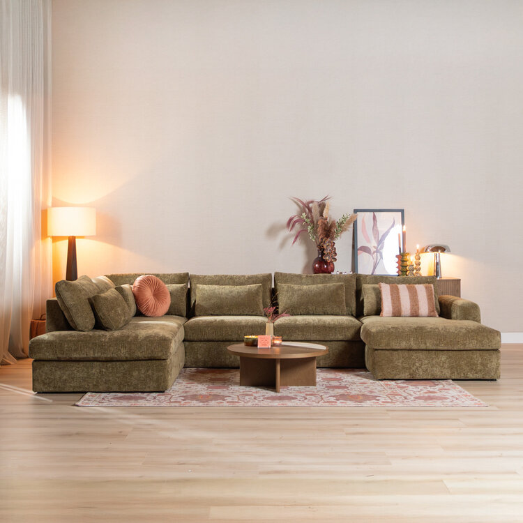 U-Sofa Kyle 6-Sitzer Chenille olive grün