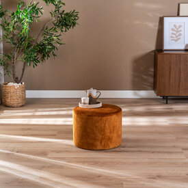 Samt Hocker Beau rund ockergelb/cognac