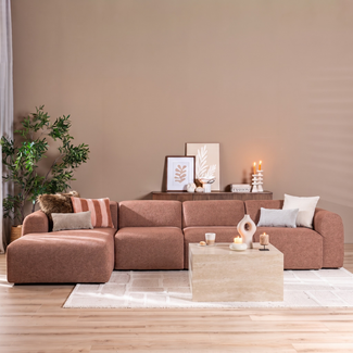 Ecksofa Maine XL Bouclé rot/rosa links