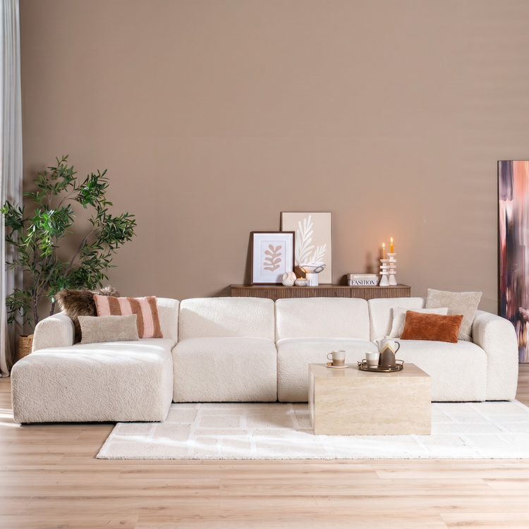 Ecksofa Maine XL Bouclé off white links