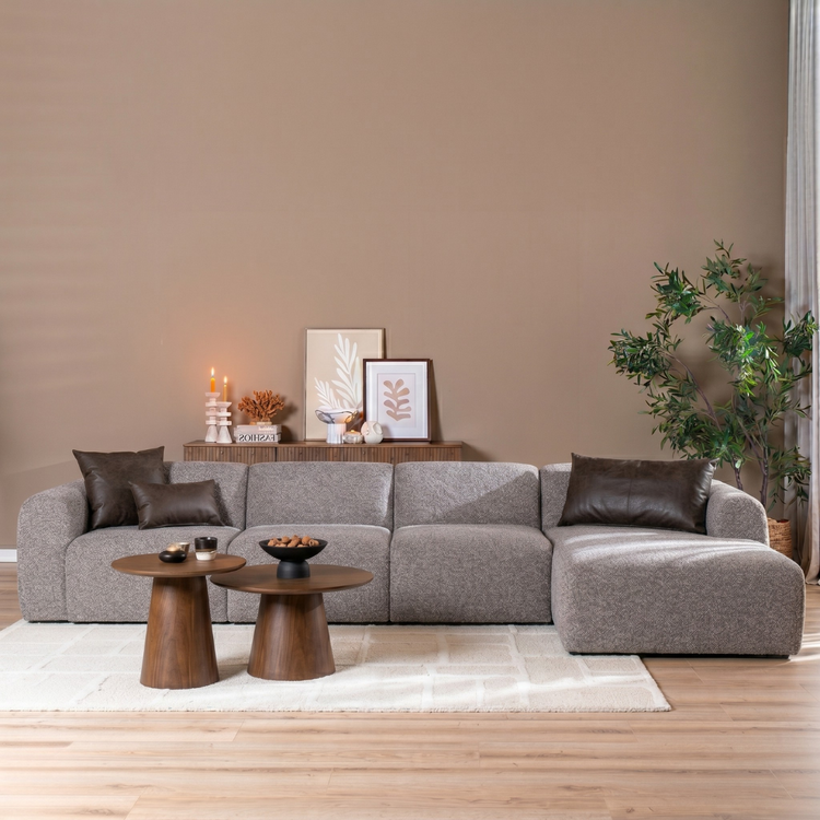 Ecksofa Maine XL Bouclé braun/grau rechts