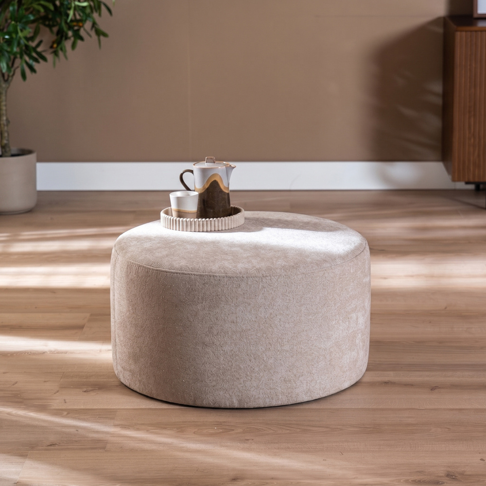 Hocker Blair rund Chenille beige ø70 cm
